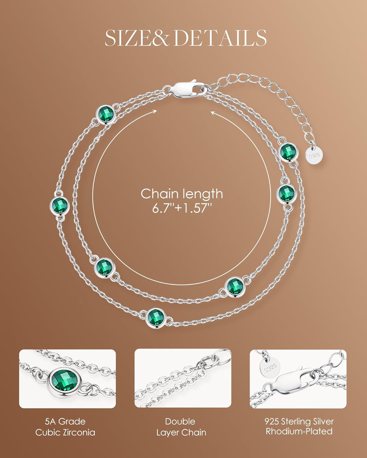 LOUISA SECRET Birthstone Bracelets for Women, 925 Sterling Silver Charm Link Double Strand Bracelet, Birthday Anniversary Christmas Jewelry Gifts for Wife Girlfriend Mother her… - Image 5