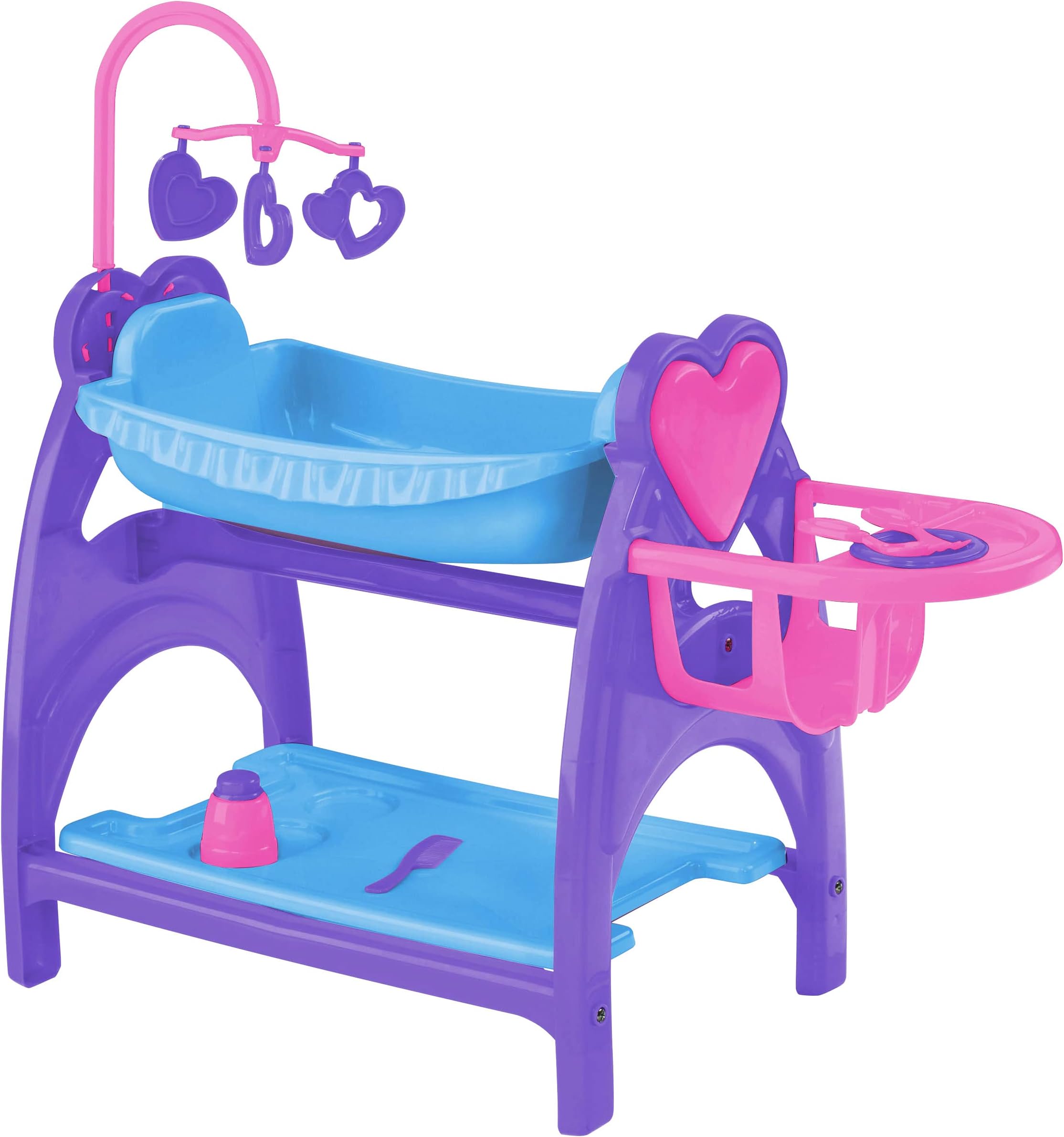 American Plastic Toys All-in-1 Nursery Playset, Doll Furniture, Crib, Feeding Station, Learn to Nurture and Care, BPA-Free, Ages 3+,Black