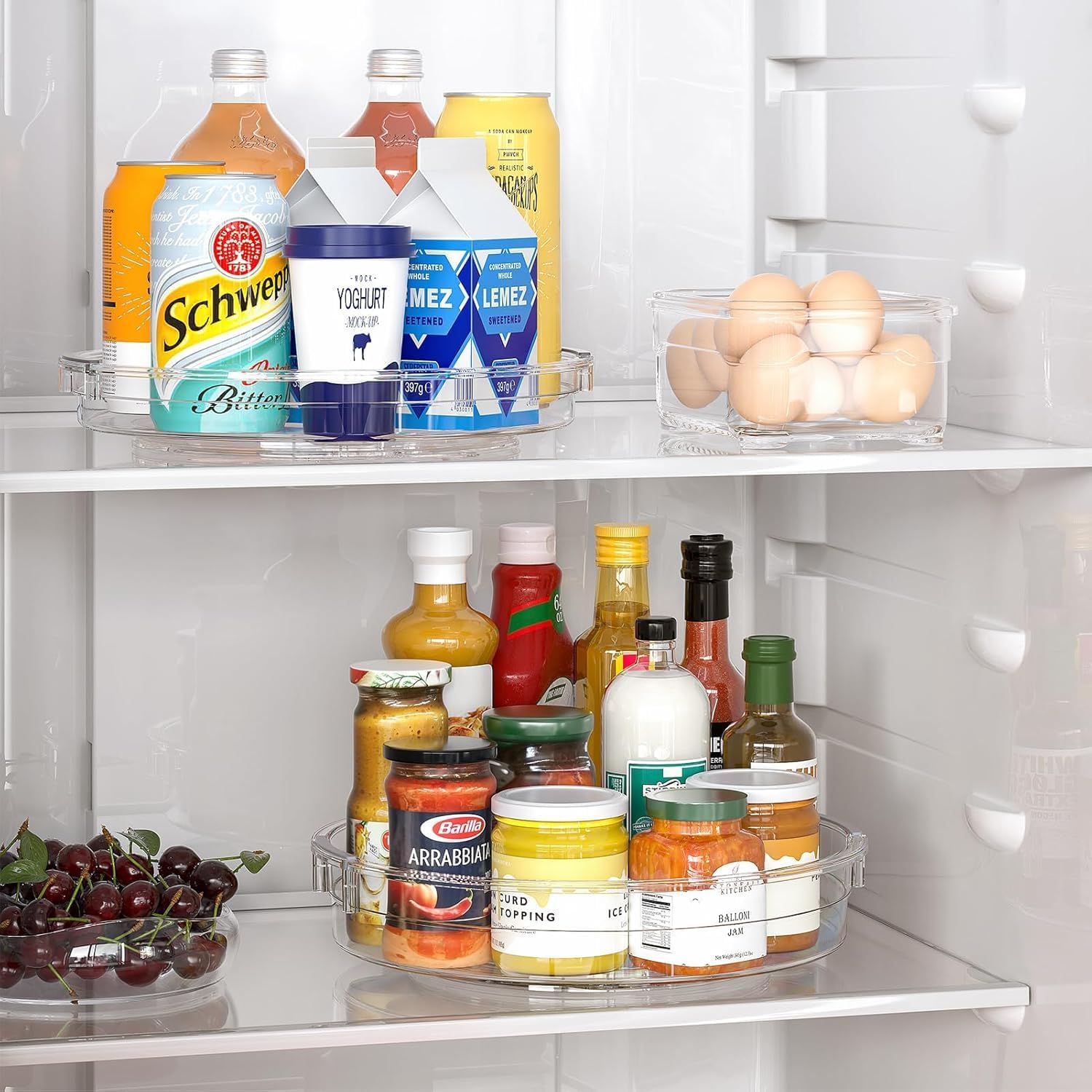 Delamu Metal Over the Door Pantry Organizer and LAMU 4 Pack Lazy Susan Organizer Clear