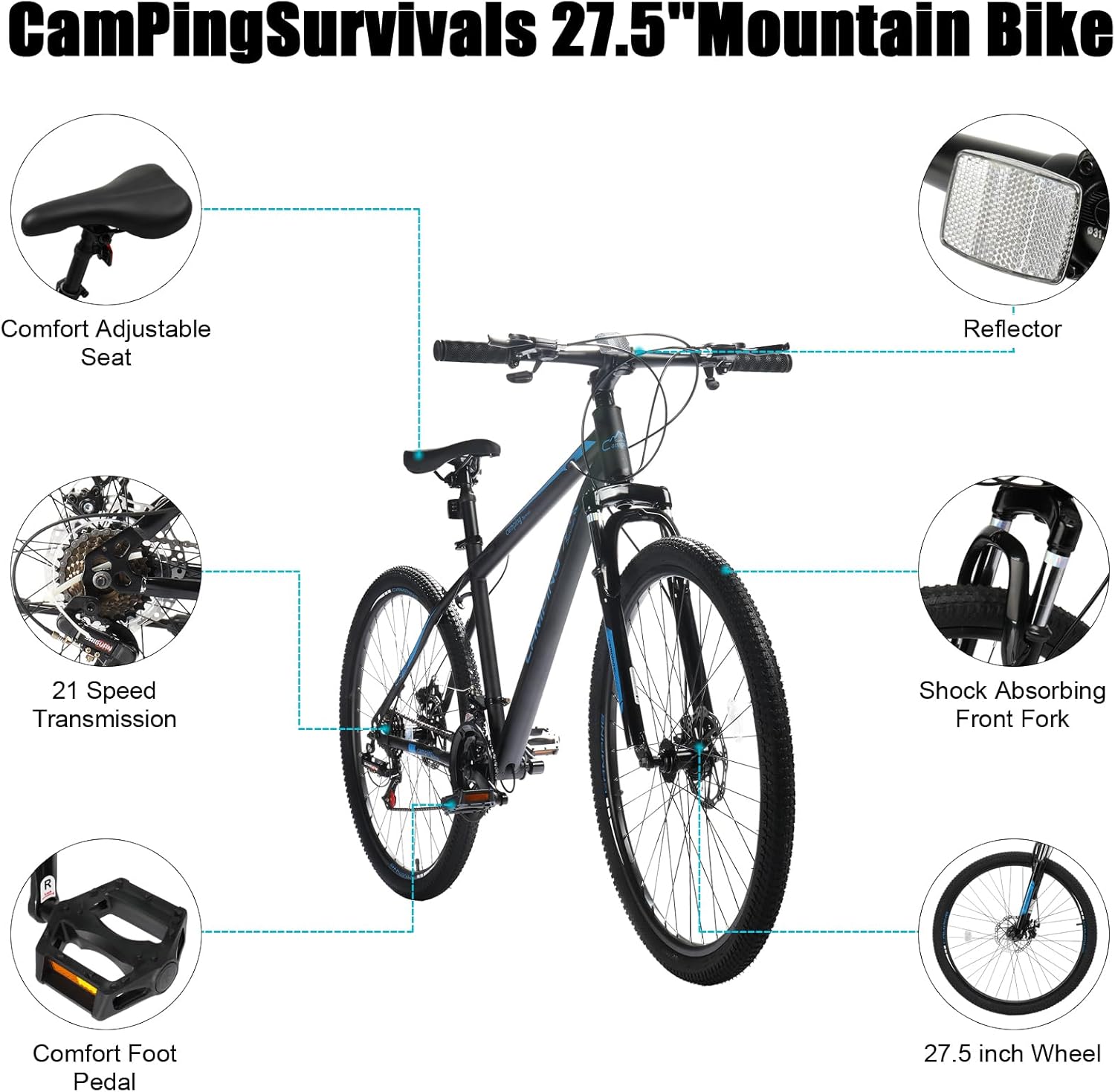 26/27.5 Inch Mountain Bike, 21 Speeds Women's & Men's Bike, Men's Bikes with Suspension Fork, Dual Disc Brake, Adjustable Ergonomic Seat, Lightweight Carbon Frame