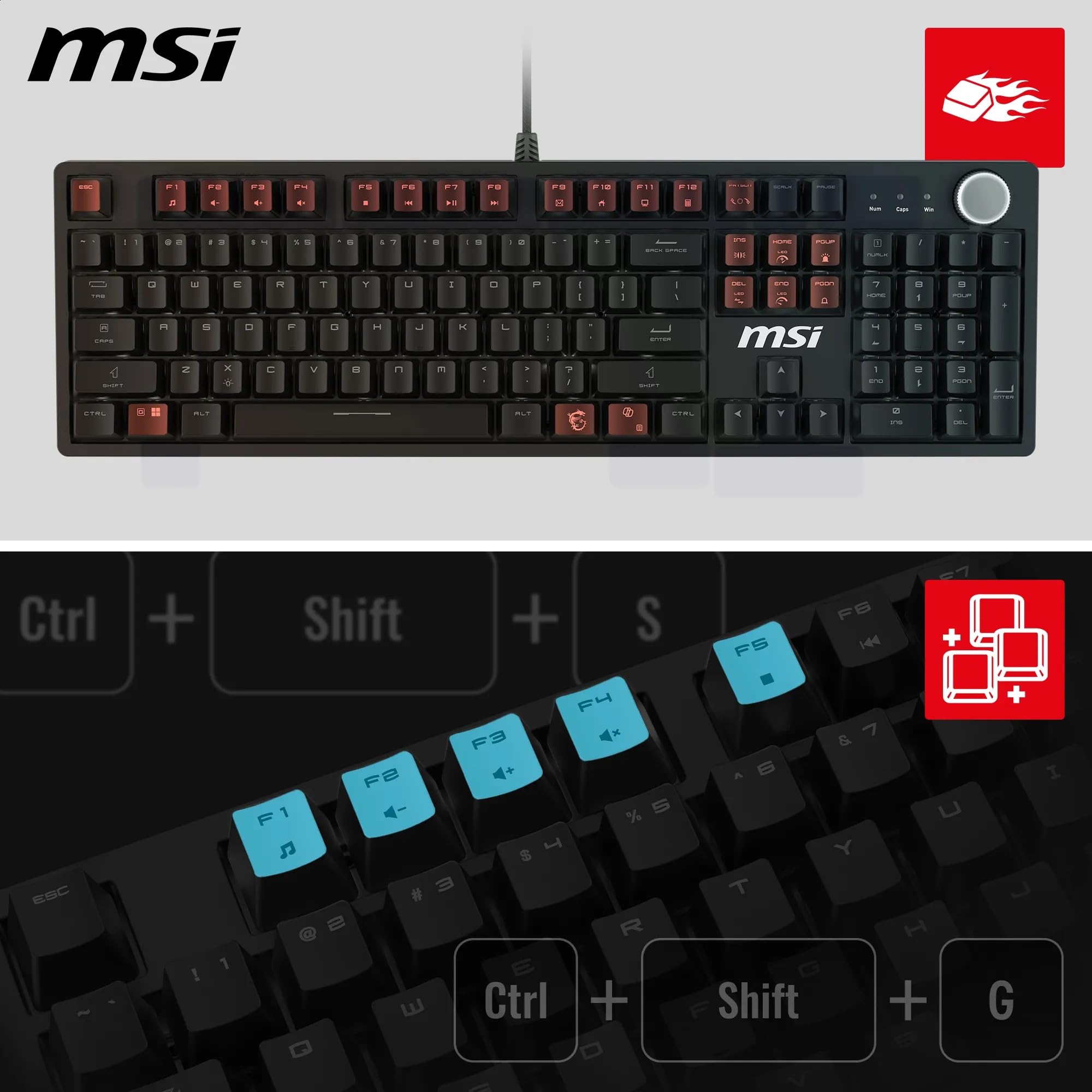 msi Forge GK320 QWERTY IT Layout - Teclado mecánico para juegos, tamaño completo, interruptores lineales rojos, intercambiables en caliente, cubierta magnética, teclas ergonómicas, base antideslizante