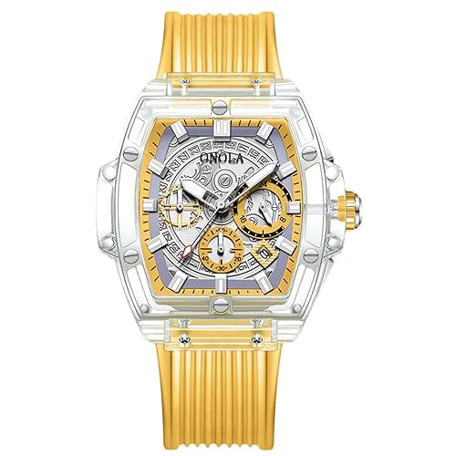 RORIOS Trasparente Tonneau Orologio da Uomo Silicone Analogico Quarzo Orologio