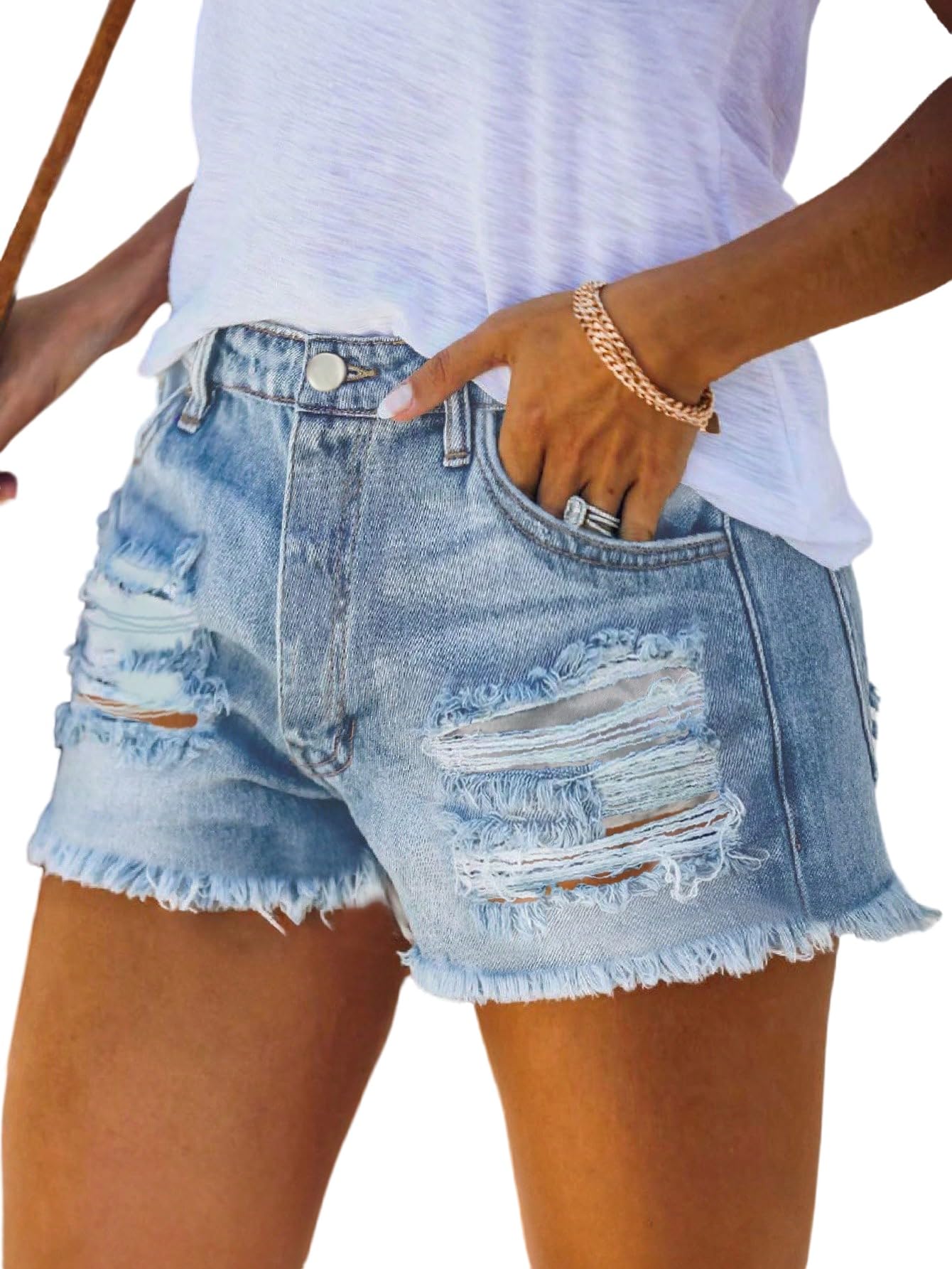 SOLY HUX Y2k Short en denim pour femme - Short en jean destroyed avec poches - Short d'été à franges - Short sexy streetwear