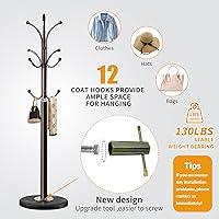 Vista 25 de Perchero de metal con base de mármol natural, perchero independiente, árbol de pasillo resistente con 12 ganchos para colgar ropa, bolsos, bufandas