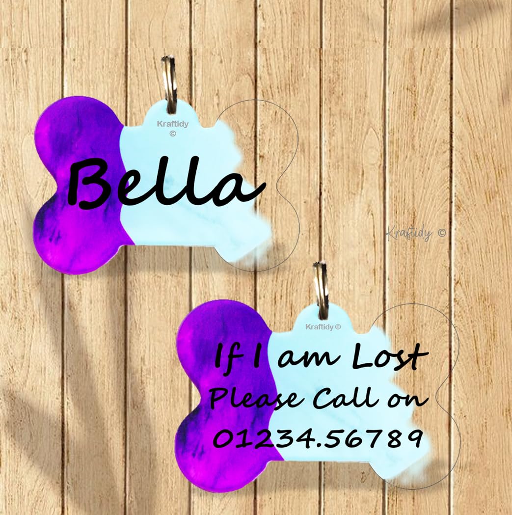 Kraftidy Dog Name tag id for Collar Belt Customized for Small Medium Large Dogs Neck Collar tag id with Personalized Dog Name (Transparent) (Purple-White Art) (B0CXT48BKV) Amazon Price History, Amazon Price Tracker