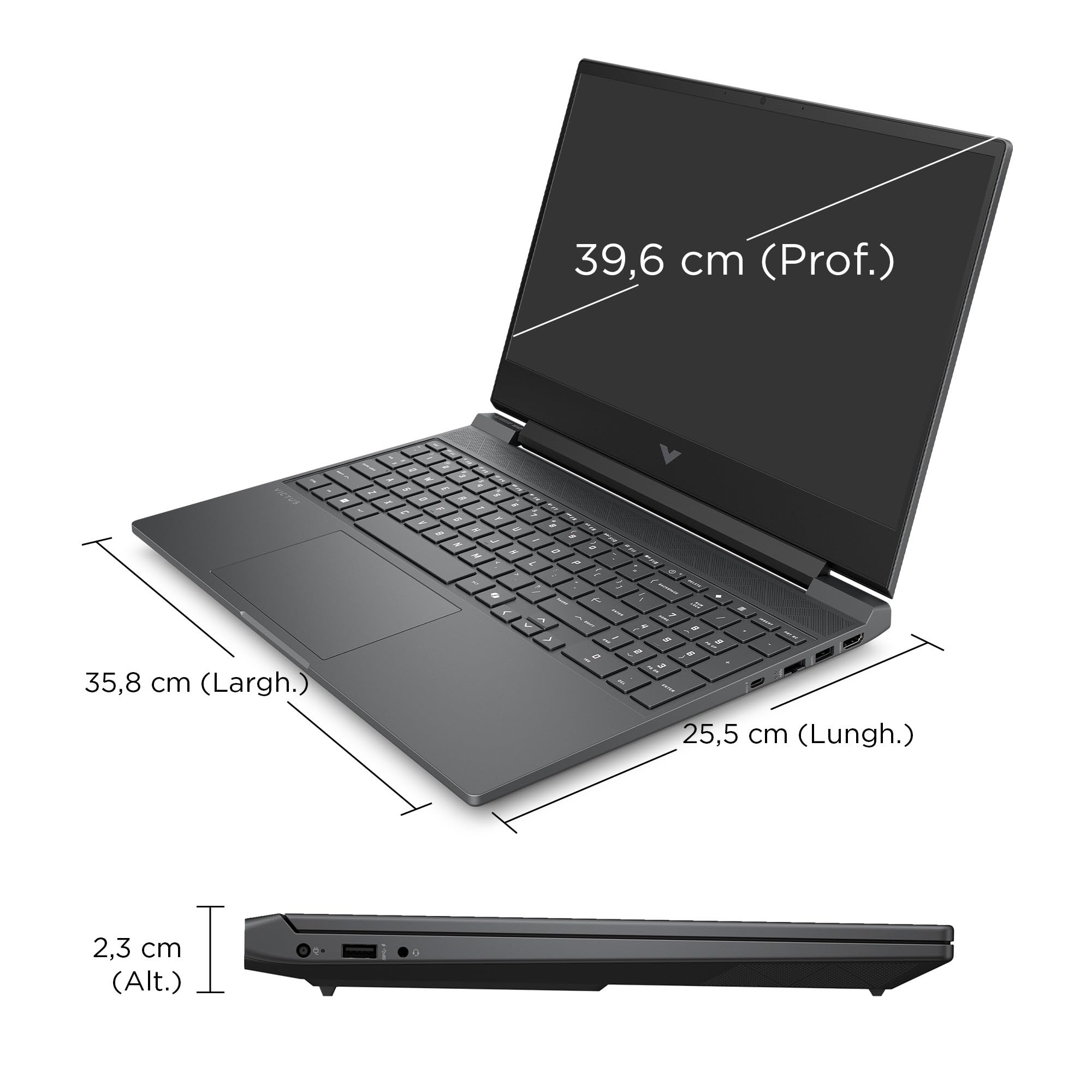 HP Victus 15-fa2001slx, Notebook, Intel Core i5-13450HX, 16 GB RAM, 512 GB SSD, NVIDIA RTX 3050 6GB, 15,6" FHD IPS 144Hz, Laptop, 720p TNR Cam, FreeDOS 3.0, Portatile, Grigio