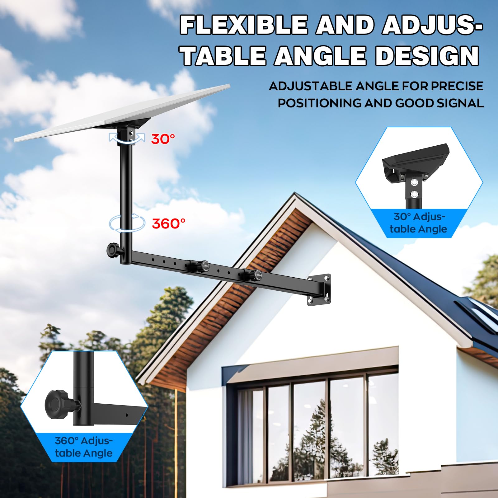 IMAYCC Starlink Gen 3 Mount Plus-Long avec design rétractable, support mural Starlink réglable à 360°, angle vertical, adaptateur de tuyau Starlink Gen 3, kit de montage pour kit Internet Starlink Gen