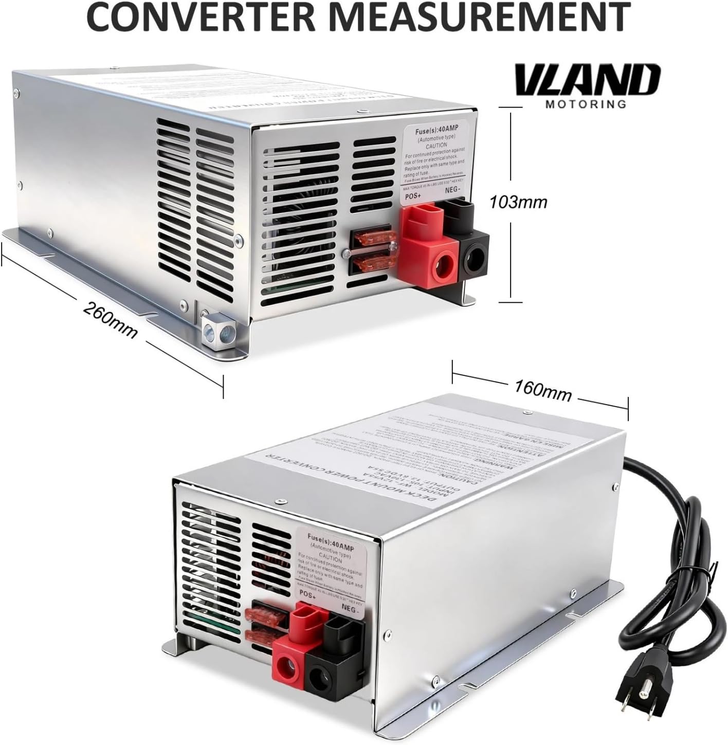 VLAND 75Amp Deck Mount RV Power Converter/Battery Charge WF-9875-MBA Replacement for WF-9800 Series converters, Used for RV Trailer Camper Car Boat Compatible with Lead-Acid and Lithium Batteries
