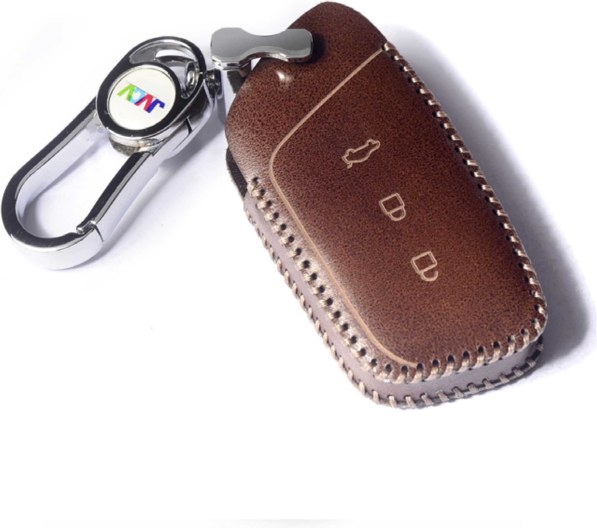 JVCV® Soft Handmade Leather Car Key Cover Compatible with New MG Hector, Hector Plus and Windsor EV Smart Key with Keychain (Brown)