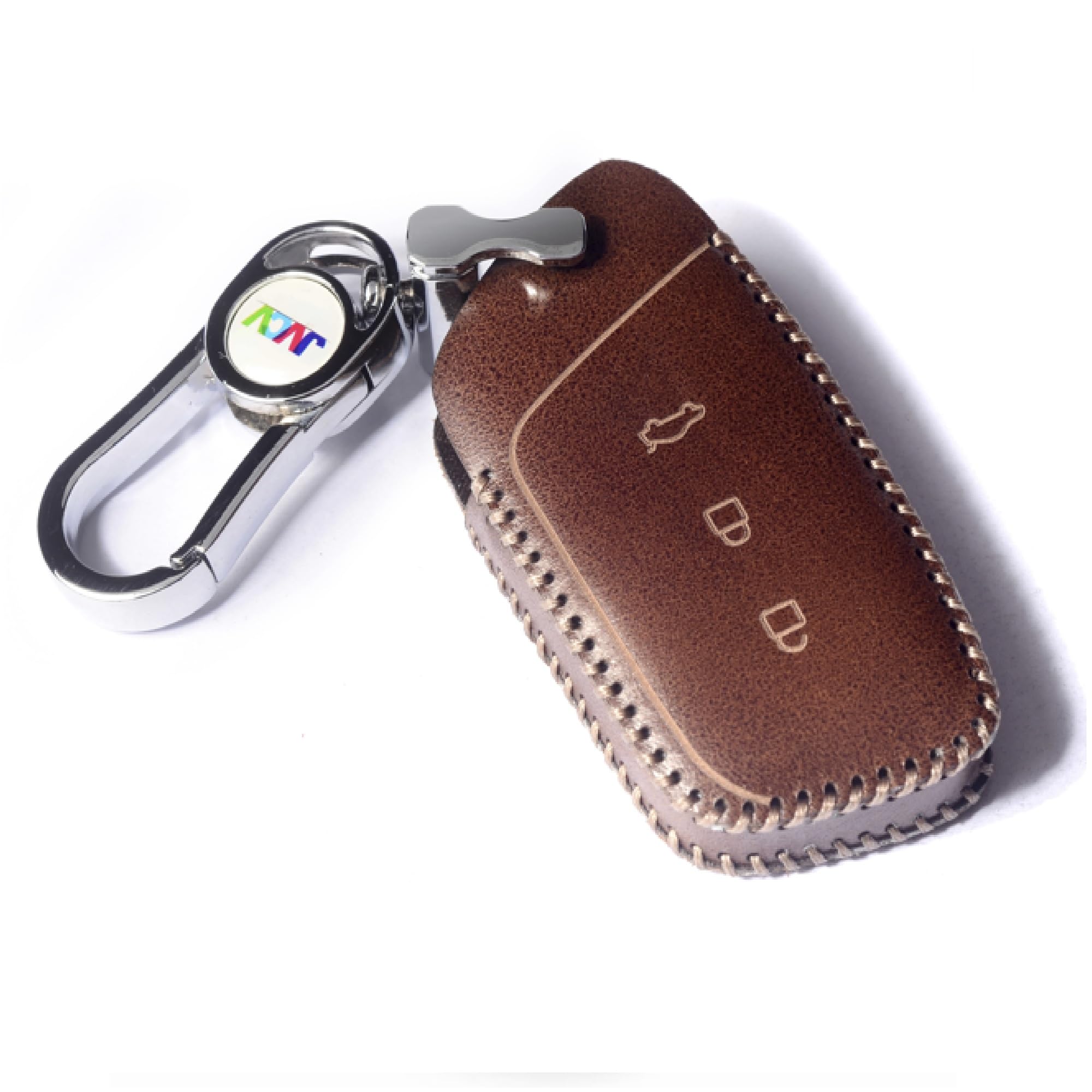 JVCV® Soft Handmade Leather Car Key Cover Compatible with New MG Hector, Hector Plus and Windsor EV Smart Key with Keychain (Brown)-image-33