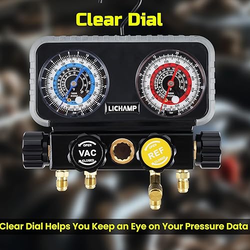 Miniatura 6 de Lichamp Manómetro rojo y azul de 4 vías, para R1234YF R134A