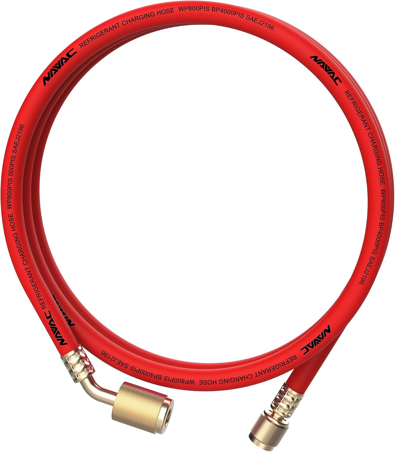 NAVAC NH5LLR Low Loss Refrigerant Hose - HVAC Charging Hose for A2L Systems, 1/4 x 1/4 in SAE 45 Degree Fittings - Roller Bearing Connectors, Adjustable Depressor, 800 PSI -5 ft, Red