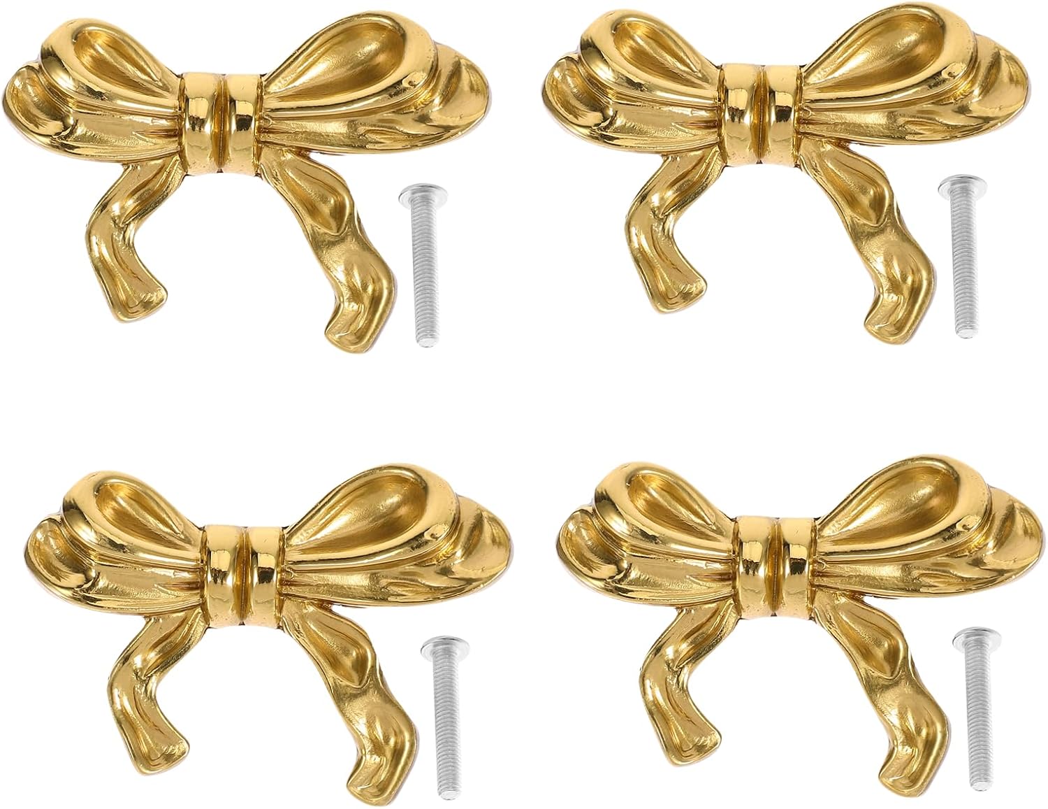 DOITOOL Gold Bow Drawer Knobs 4Pcs Set Cabinet Door Handles for Dresser and Furniture Bow Shape Pulls for Nursery and Home Decor