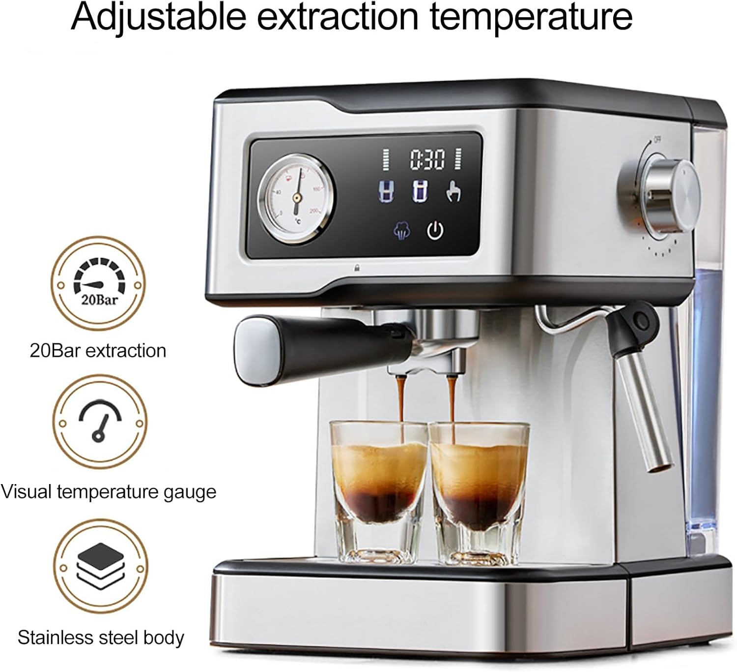 Professional Coffee Machine, Multifunctional Machine with Milk Foam Steam Wand, Small Stainless Steel Coffee Machine, Regular Home Coffee Machine, Semi-Automatic Espresso Machine