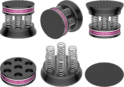 Audiocrast Pies de soporte de aislamiento de altavoz con resorte protectores de piso de altavoz antideslizantes de aluminio amortiguación de sonido