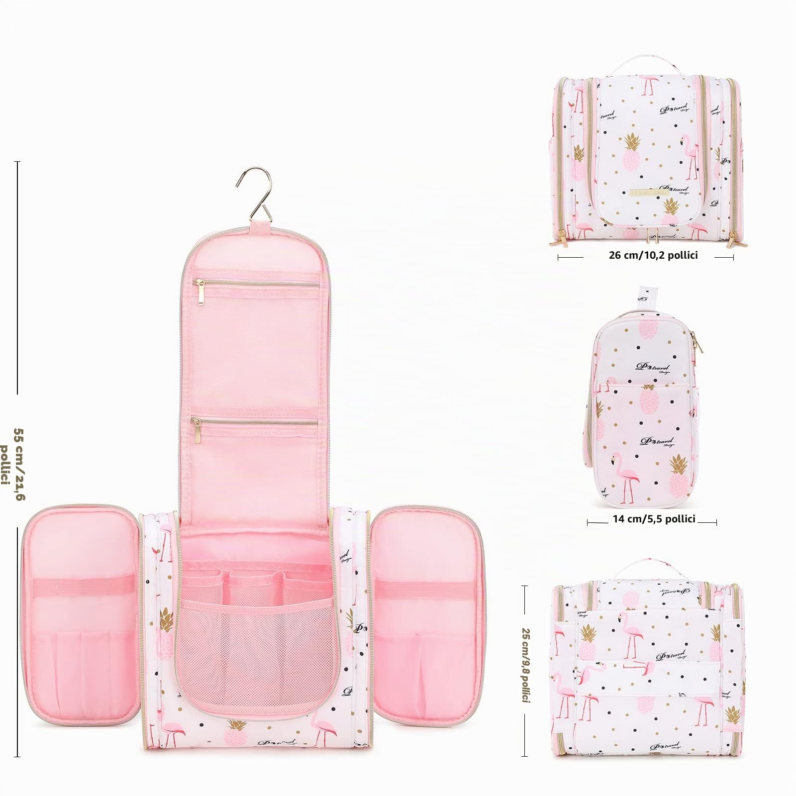Lychii Beauty Case da Viaggio, Grande Capacità Borsa da Toilette Con Gancio, Impermeabile Trousse Trucchi Cosmetici Organizer