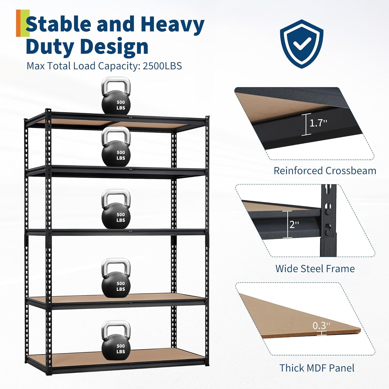Heavy Duty Storage Shelving Racks, 5-Tier Adjustable Metal Garage Storage Shelves, 2500 LBS Capacity, 48" W x 24" D x 72" H Muscle Racks for Garage, Basement, Kitchen Pantry, Laundry Room