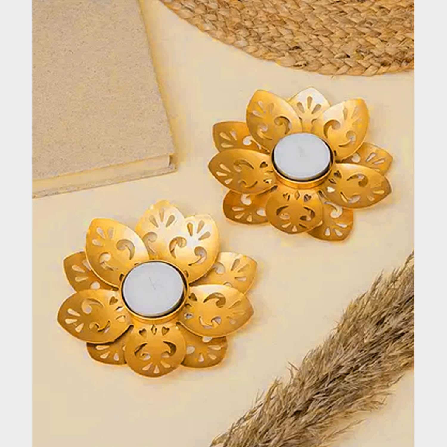 CraftVatika Tealight Candle Holder Metal Set of 2 for Home Decor, Home House Decoration Items, Diwali Decoration Items for Dining Home Office Table Decor, Golden Lotus Tealight Holder (Set of 2) (B0D8YQ3G62) Amazon Price History, Amazon Price Tracker
