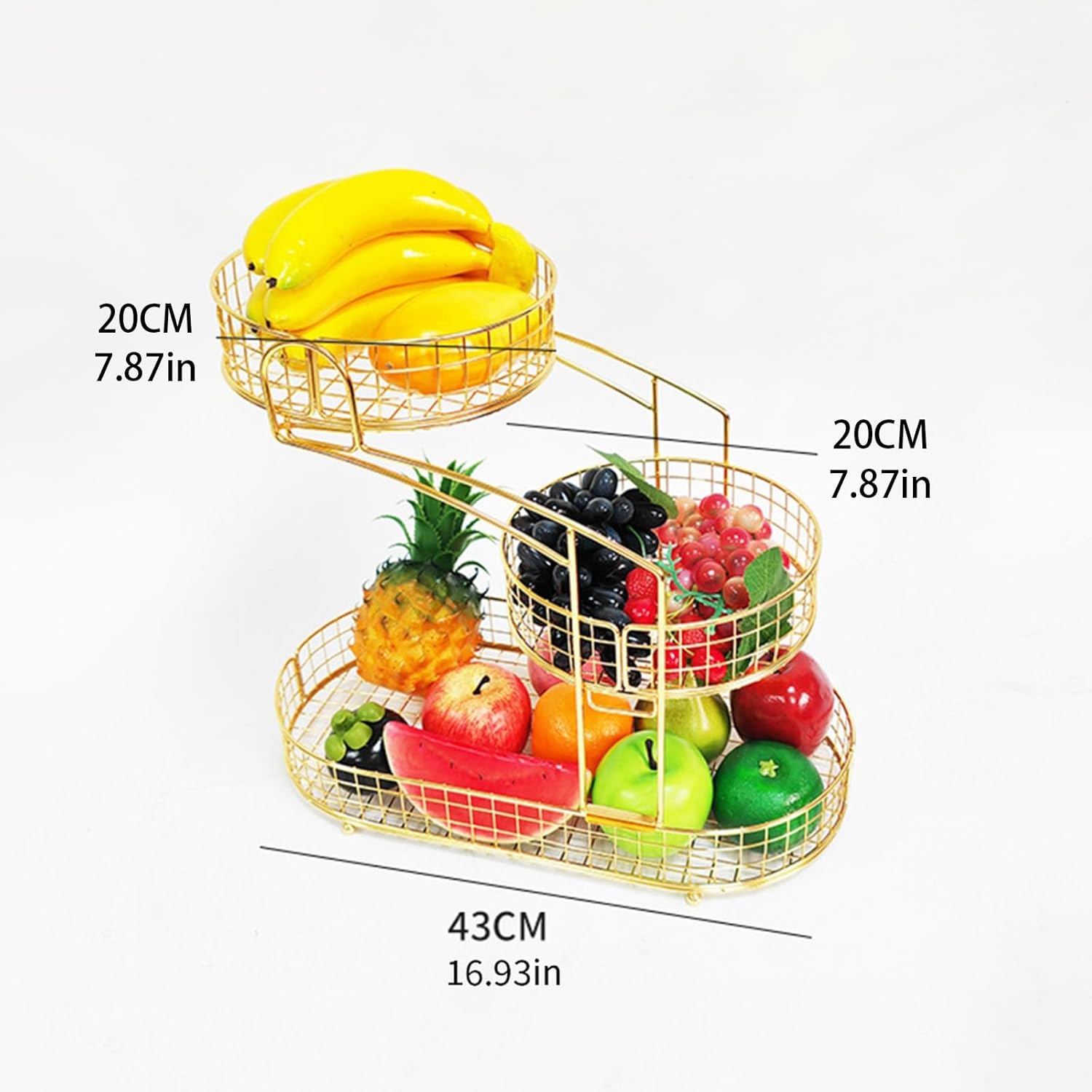 Space Saving Vertical Iron 3 Tiers Snacks Basket Nordic Styles Fruit Display Stand Perfect for Small Kitchens Organization Nonslip
