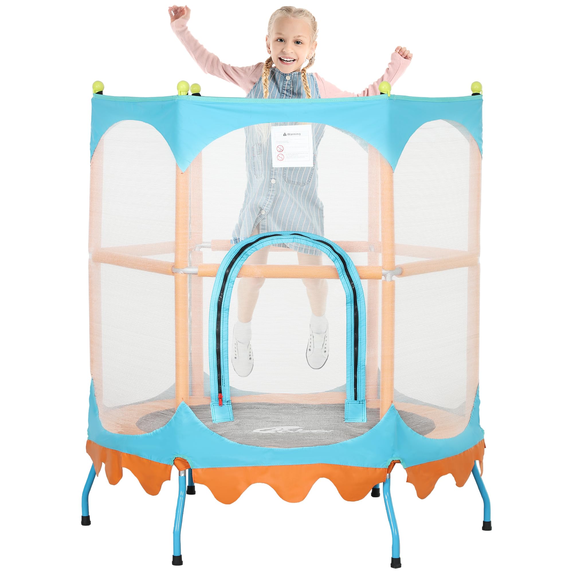 Qaba Trampoline for Kids, 4.6FT Mini Toddler Trampoline Indoor Outdoor with Handlebar, Safety Enclosure Net, Birthday Gifts for Boy and Girl, Age 3-6 Years Old, Orange