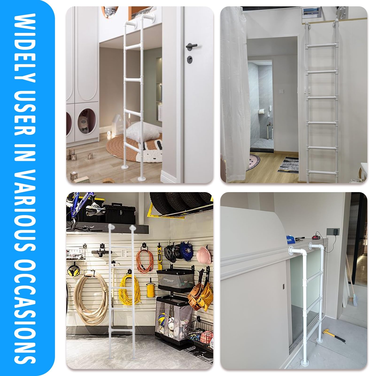 Escalera de Metal para literas de tamaño Doble sobre tamaño Completo, Escalera Tipo Loft para ático montada en la Pared, para ático, Dormitorio, Biblioteca, litera, terraza, RV(150cm/59in)