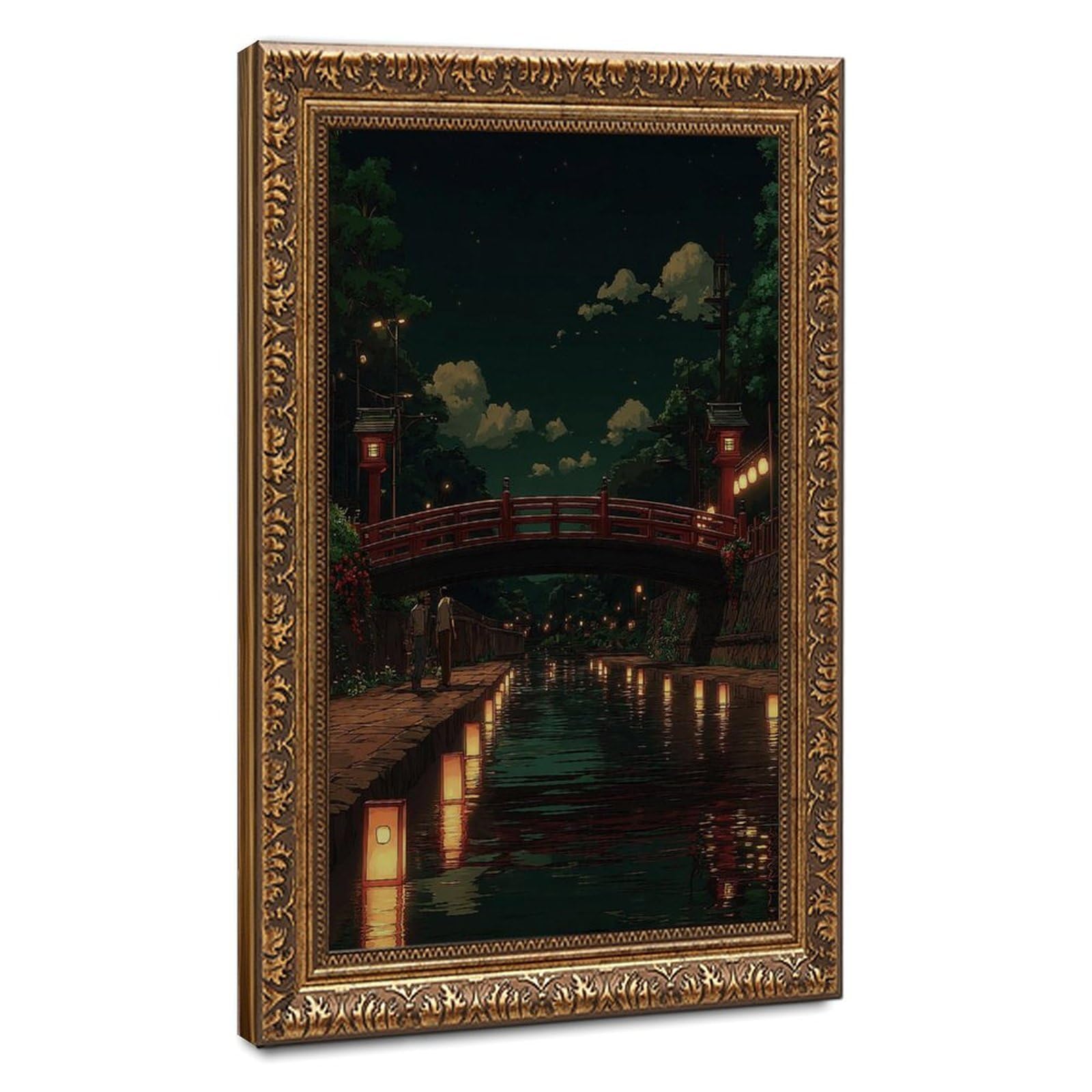 Bareronor Japanese Lantern Bridge (3) Canvas Poster Bedroom Decor Landscape Office Room Decor Gift 24" L X 36" W