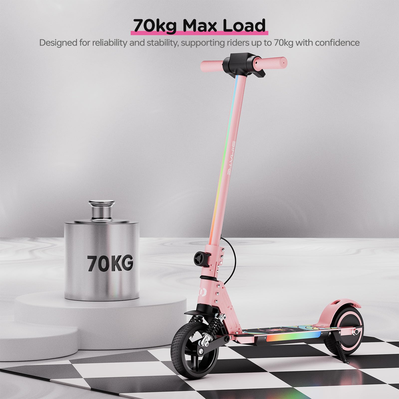 S5 Patín eléctrico para niños, Scooter Plegable para niños con iluminación LED, Ruedas Todo Terreno de 6.5", Velocidad hasta 14 km/h, para Edades de 6 a 14 años, Rosa