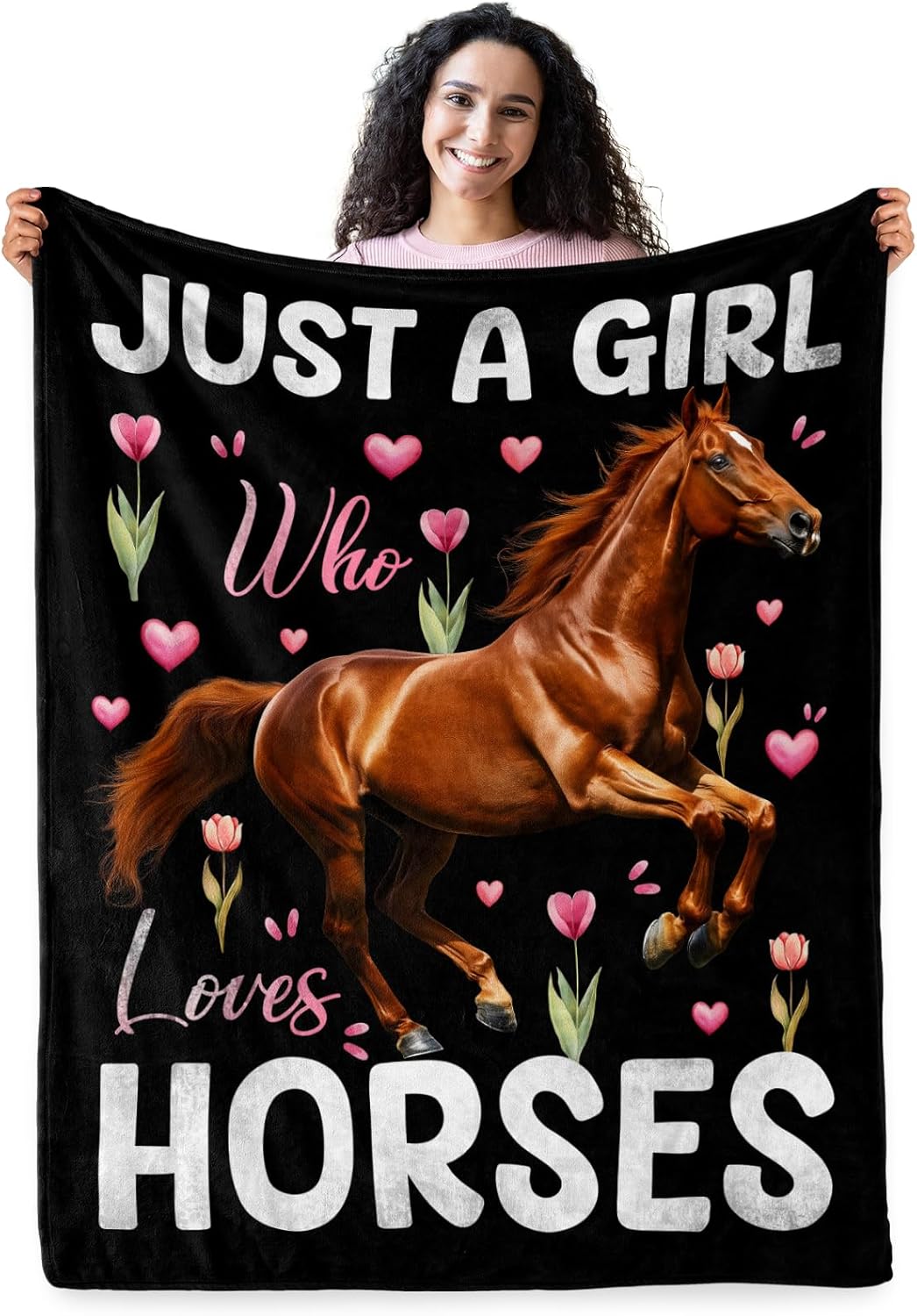 Levens Horse Blanket Gift for Girls, Just A Girl Who Loves Horses Soft Blanket for Couch & Sofa Bed 60"x50", Funny All-Season Decorative Kids Throw, for Birthdays & Holidays Horse Brown 50"X60"