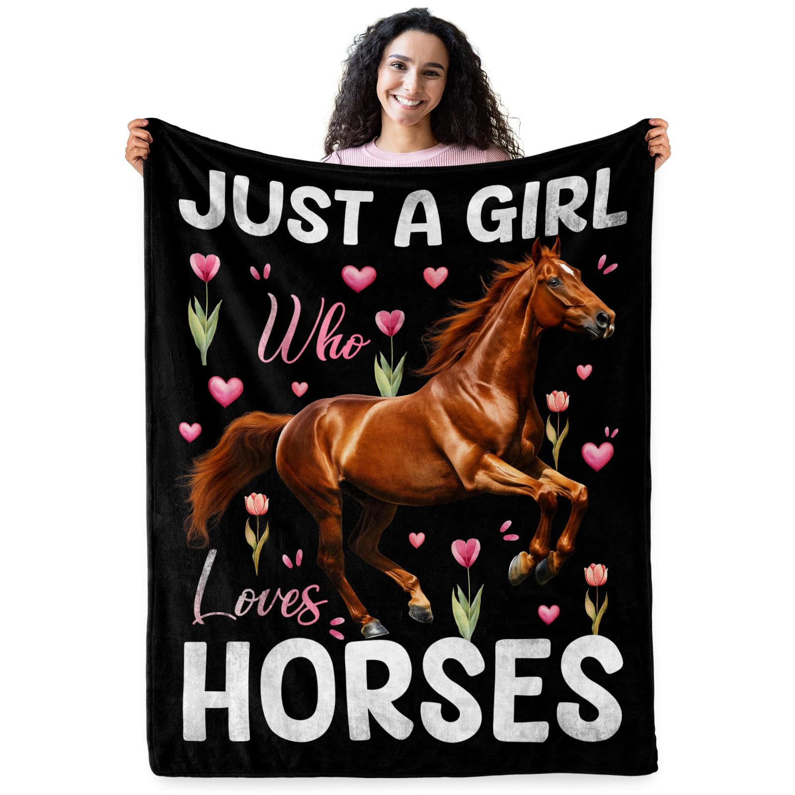 Horse Gifts for Girls Women, Just A Girl Who Loves Horses Blanket 60"x50", Lightweight Soft Flannel Horses Throw Blankets Decor for Couch Bed Sofa,