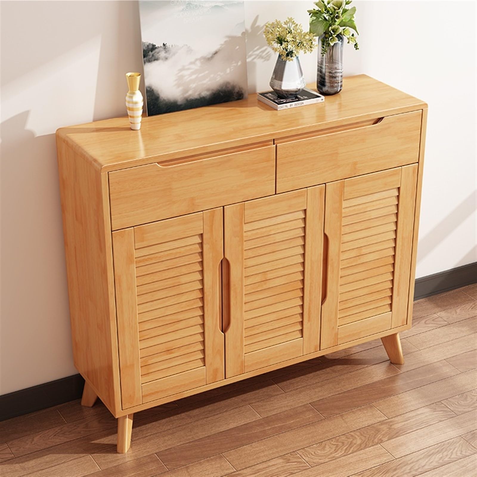 Zapatero de Entrada Gabinete de zapatos de madera nórdico, entrada de la casa moderna, pequeño apartamento, gabinete de almacenamiento de dos puertas, gabinete de entrada for sala de estar Organizador