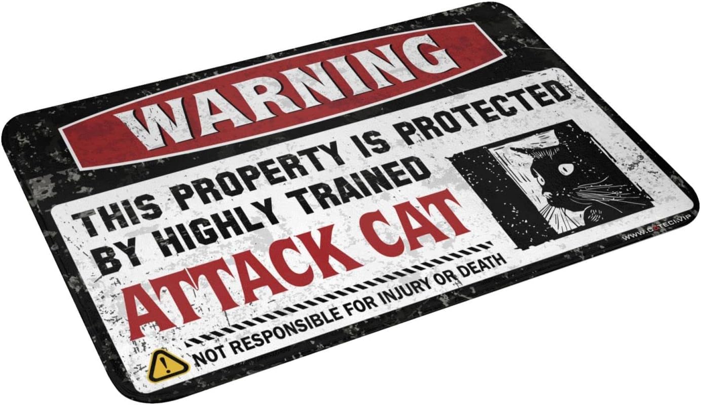 Spring Door Mats for Outside Entry Warning This Property is Protected By A Highly Trained Attack Cat Rug Pool Stuff Home Alone Door Mat(50X80CM)