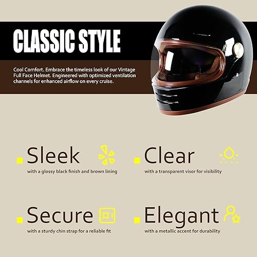 Miniatura 5 de DOT - Casco de motocicleta retro vintage de cara completa, diseño clásico para hombres y mujeres, ligero, resistente al viento, ventilación Cafe