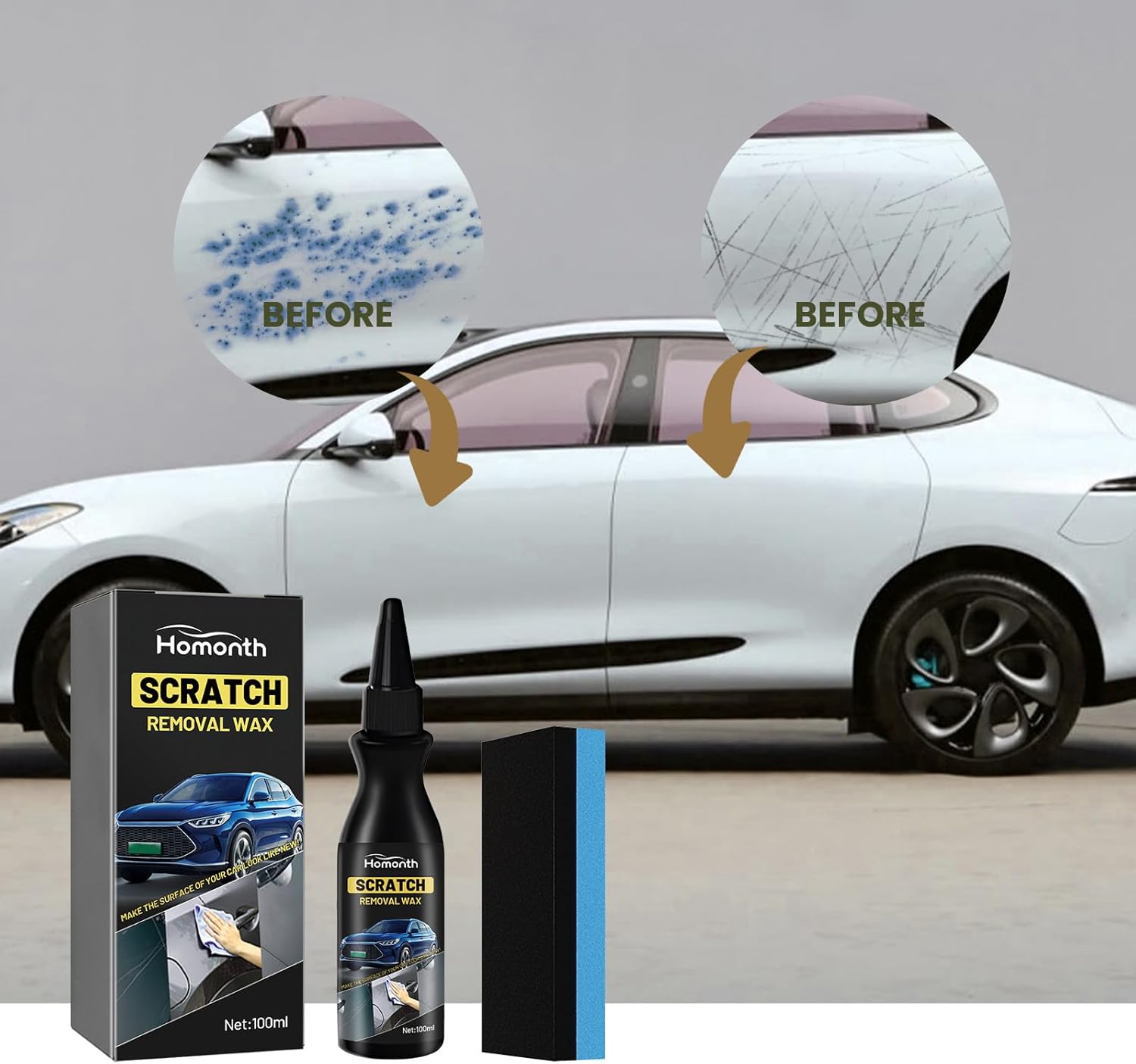 2PCS Car Scratch Repair Paste, Scratch Removal Wax, 2025 New Car Paint Scratch Repair Polishing Wax, Premium Scratch Remover Kit with Sponge for Vehicles for Deep Scratches - Image 3