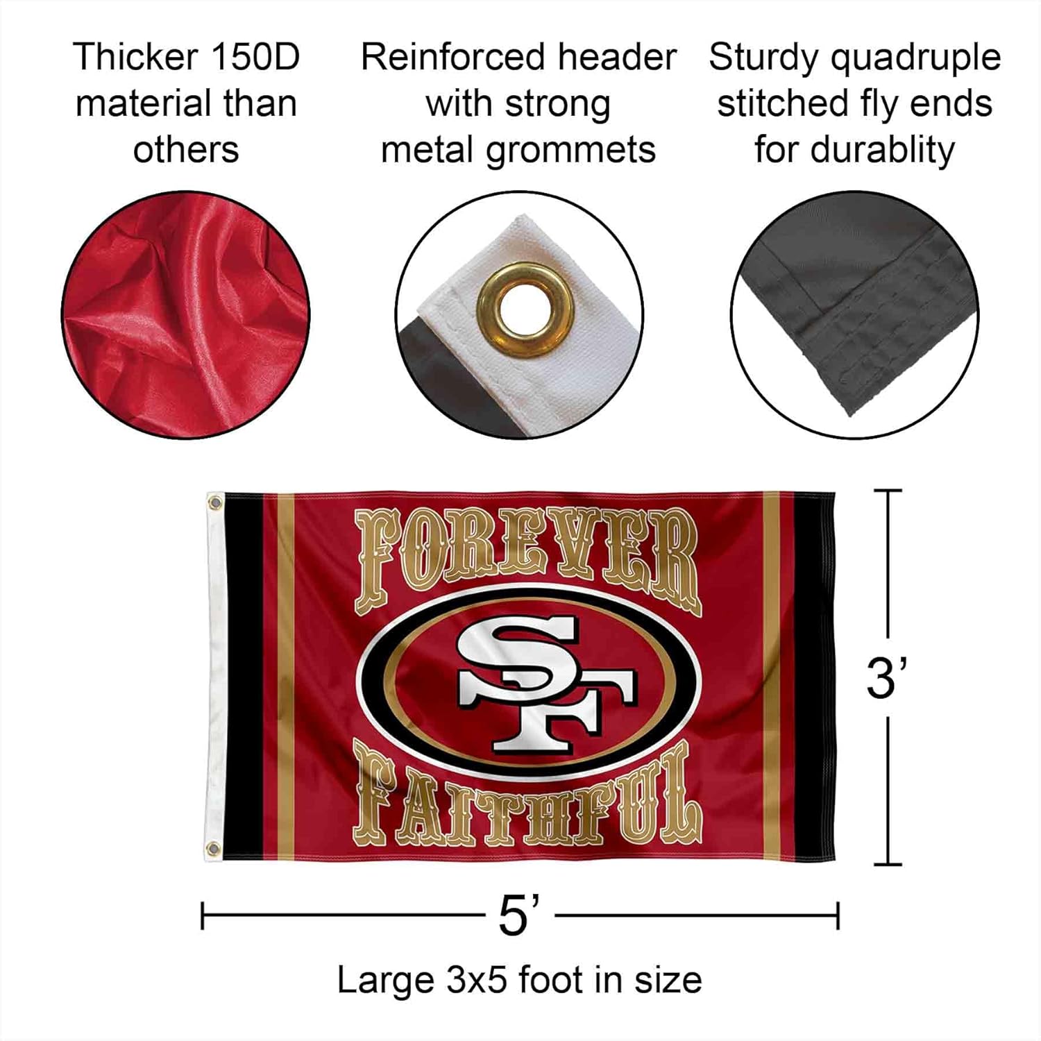 San Francisco 49ers Forever Faithful Large 3x5 Flag - Image 2