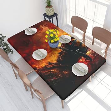 Firefighter Fireman Flame - Rectangle Tablecloth, for Outdoor Picnic, Spill Proof and Washable Tablecloth,Kitchen and Holiday Dinner - 4FT