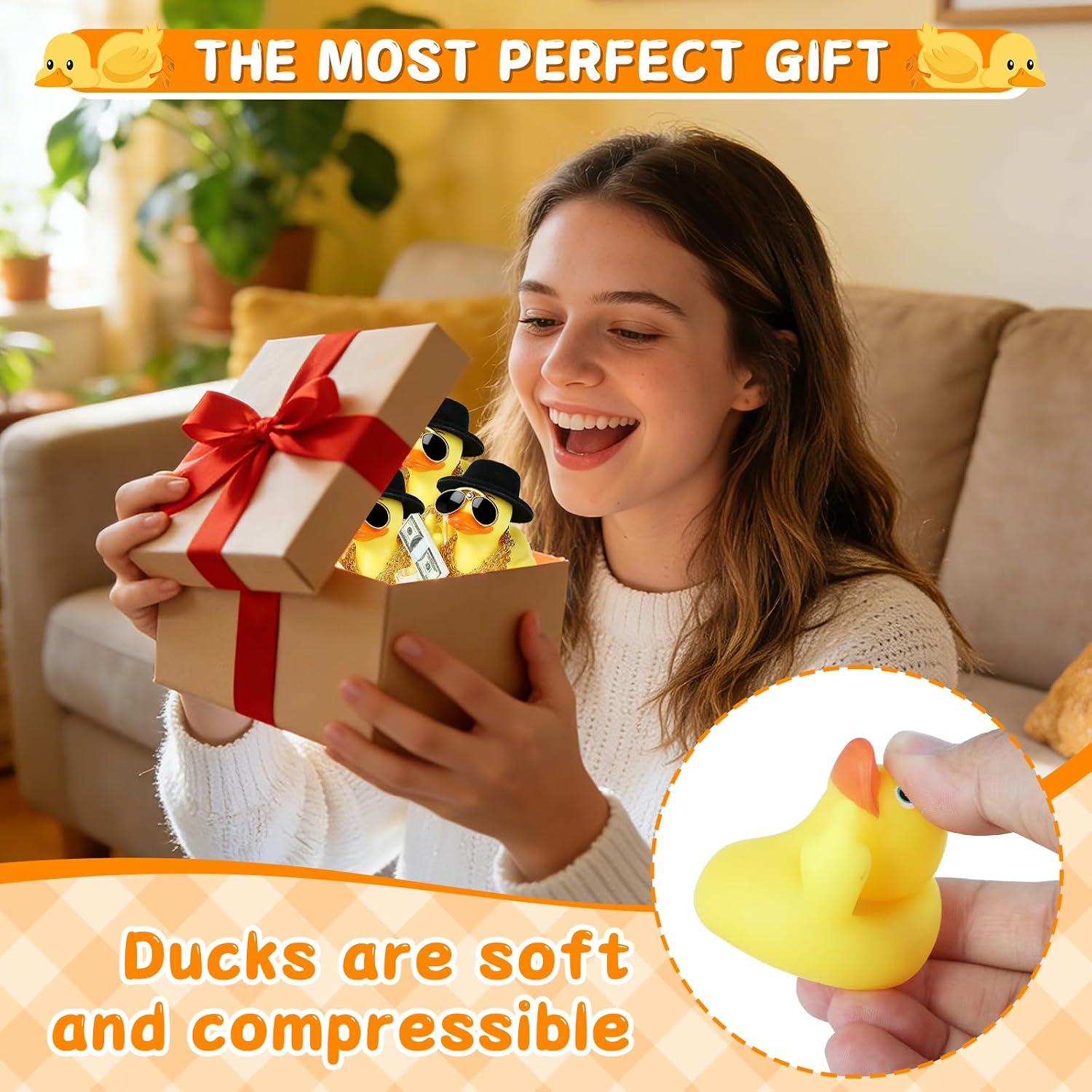 1PCS Rubber Duck, Mini Rubber Ducks with Black Hat, Gold Sunglasses, Gold Chains, Dollar Bill and Beer Mug – Funny Ducks for Car Dashboard Decor Home Office Gift
