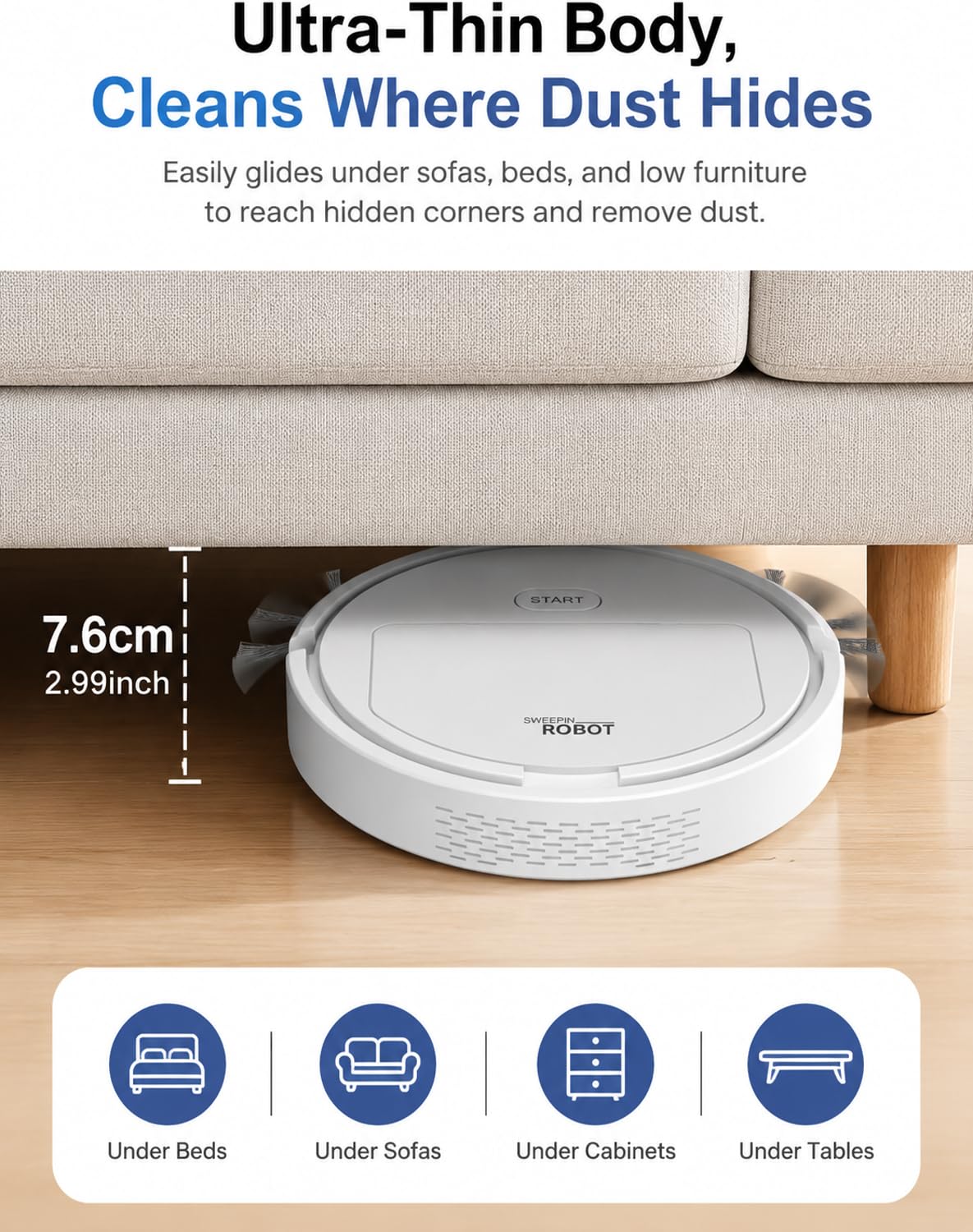 DustaPro Robot Vacuum for Home, Compact Automatic Floor Cleaner with Powerful Suction, Low Noise Operation, Cleans Pet Hair, Dust & Crumbs on Hardwood, Tile and Low-Pile Rugs，Black