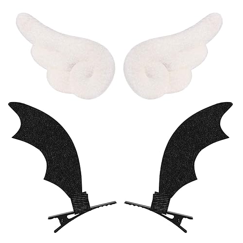 Beaupretty Pinzas para el cabello, 2 pares de alas de ángel y alas de diablo, pinzas de pelo de felpa, bonitos accesorios para el cabello para niñas