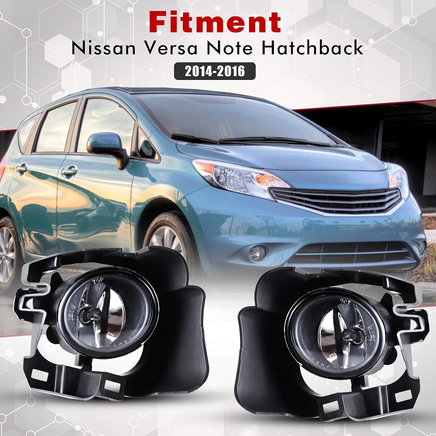 Fog Light Assembly for 2014 2015 2016 Nissan Versa Note Hatchback With Clear Lens 2PCS OEM Replacement with Switch and Wiring Kit