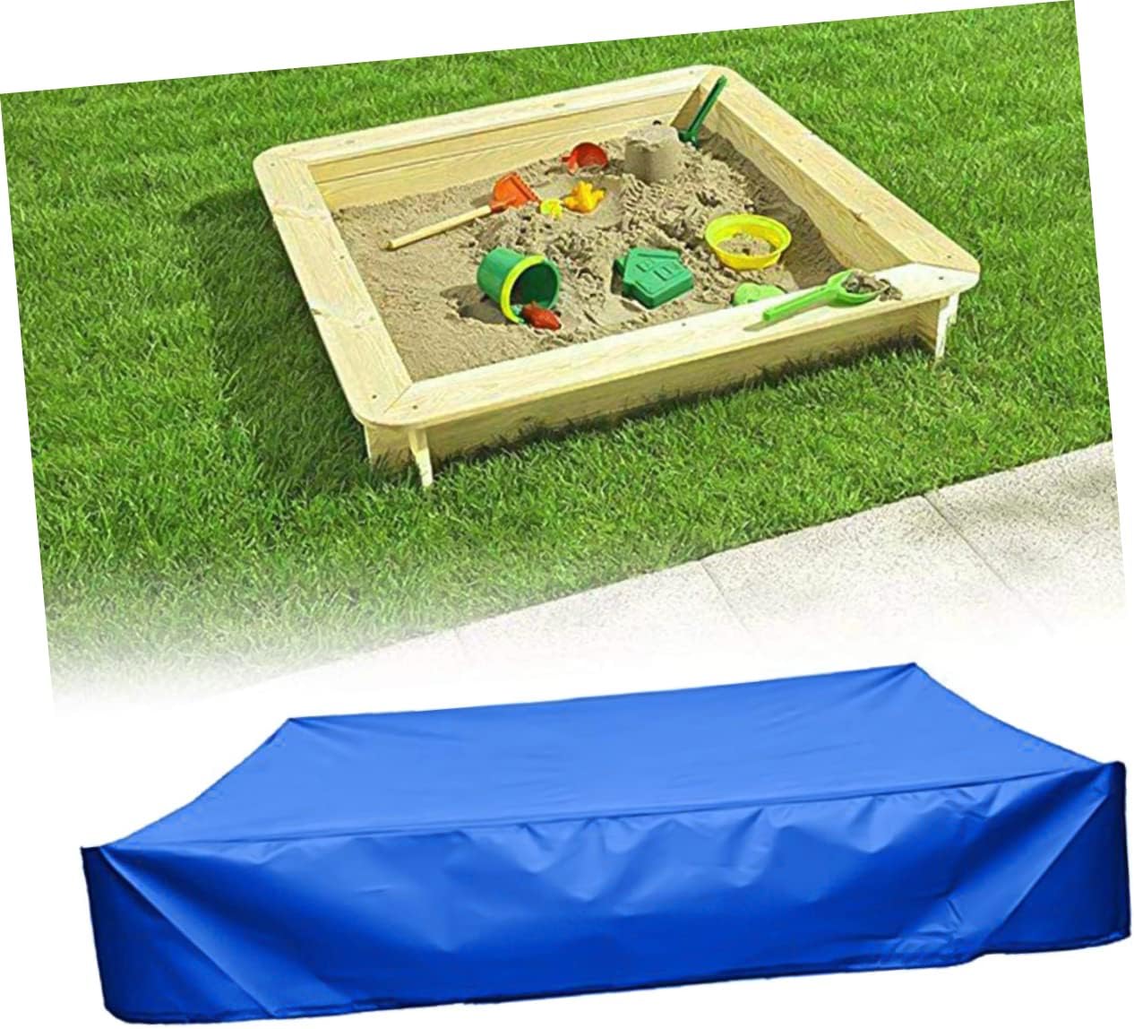 MERRYHAPY Garden Courtyard Square Sandbox Cover for Boys and Girls Blue Protective Cover for and Travel Keeps Sand and Toys Clean