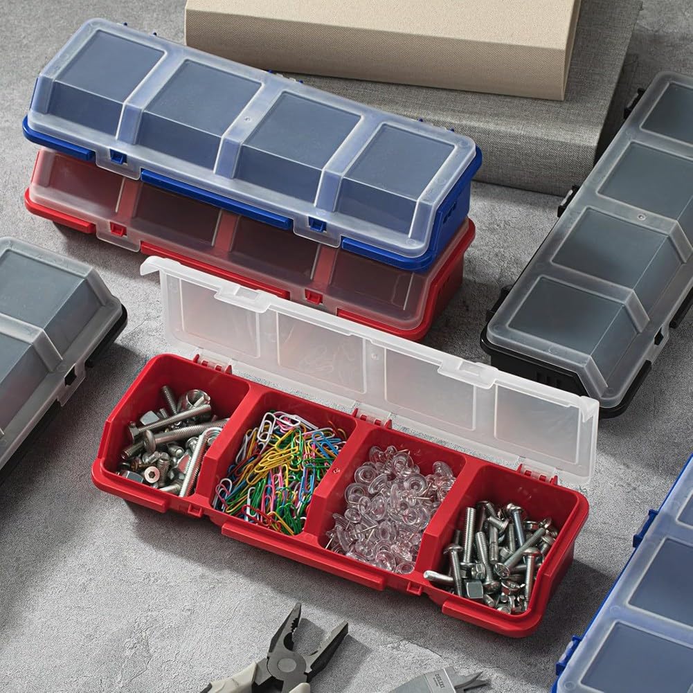 Caja Organizadora de Tornillos con Tapa, 6 Unidades, 4 Compartimentos, Divisor para Herramientas, Organizador de Piezas Pequeñas, Caja de Herramientas para Tornillos.