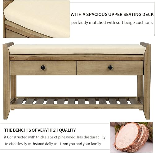 Miniatura 4 de P PURLOVE Zapatero con asiento y cajones acolchados, zapatero de entrada para puerta delantera, pasillo, sala de estar Gris desteñido,Azul marino