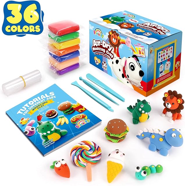 SAGO BROTHERS Air Dry Clay,36 Colors Modelling Clay Set with 3Clay Tools&Book,DIY Ultra Light Magic Clay,Arts and Crafts Kits for Kids Boys Girls Toys, Gifts Boxes for Presents Age3-12 Year Old
