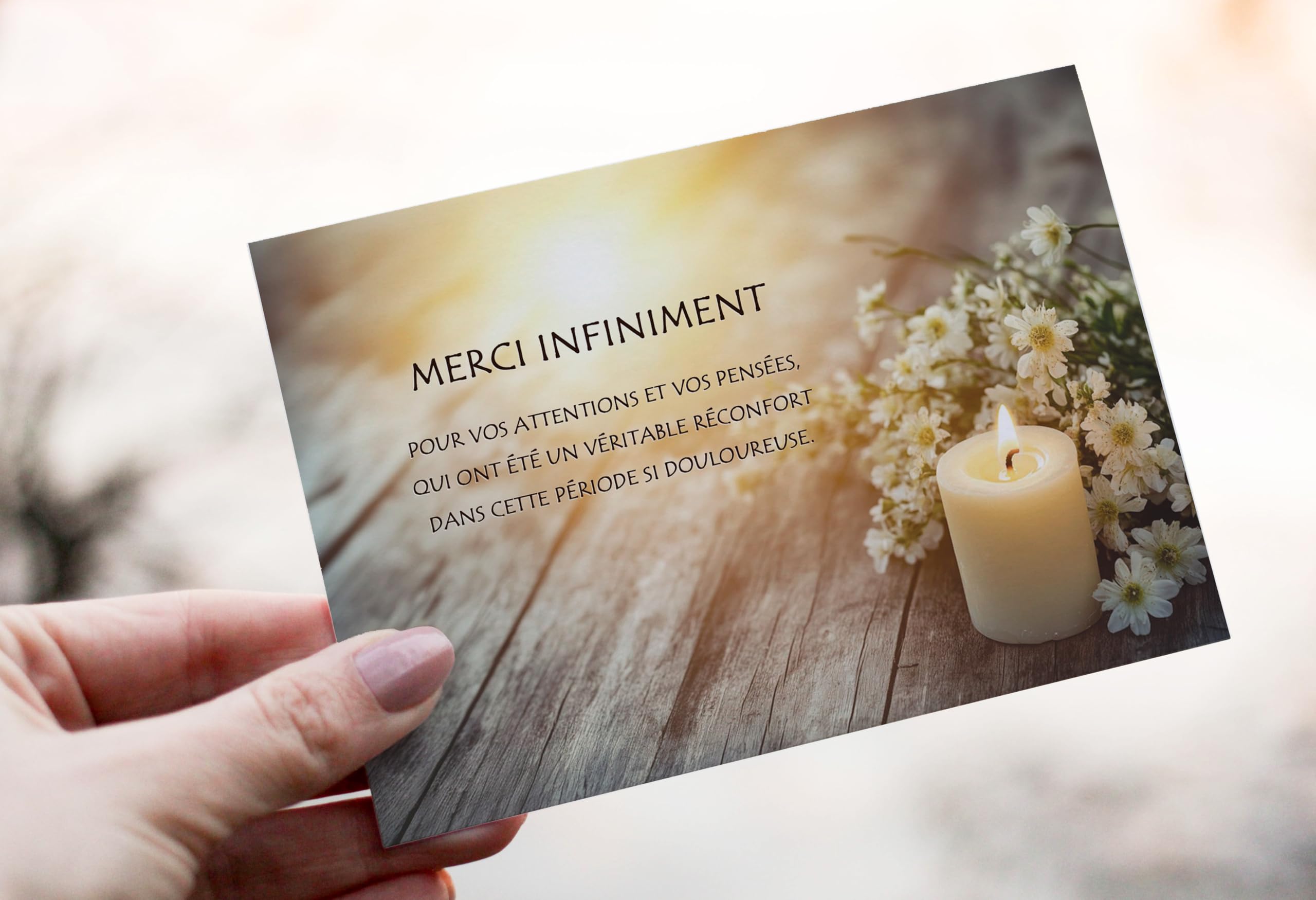 Cadeau Parfait Lot de 25 Cartes de remerciements décès condoléances + 25 Enveloppes autocollantes • Visuel Bougie • Format 10x15 cm