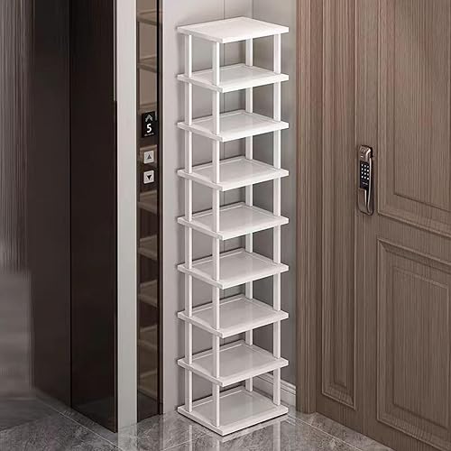 Miniatura 6 de SAN HE Zapatero de bambú de 5 niveles - Zapatero vertical blanco para espacios pequeños, organizador alto y estrecho para zapatos, para armario,