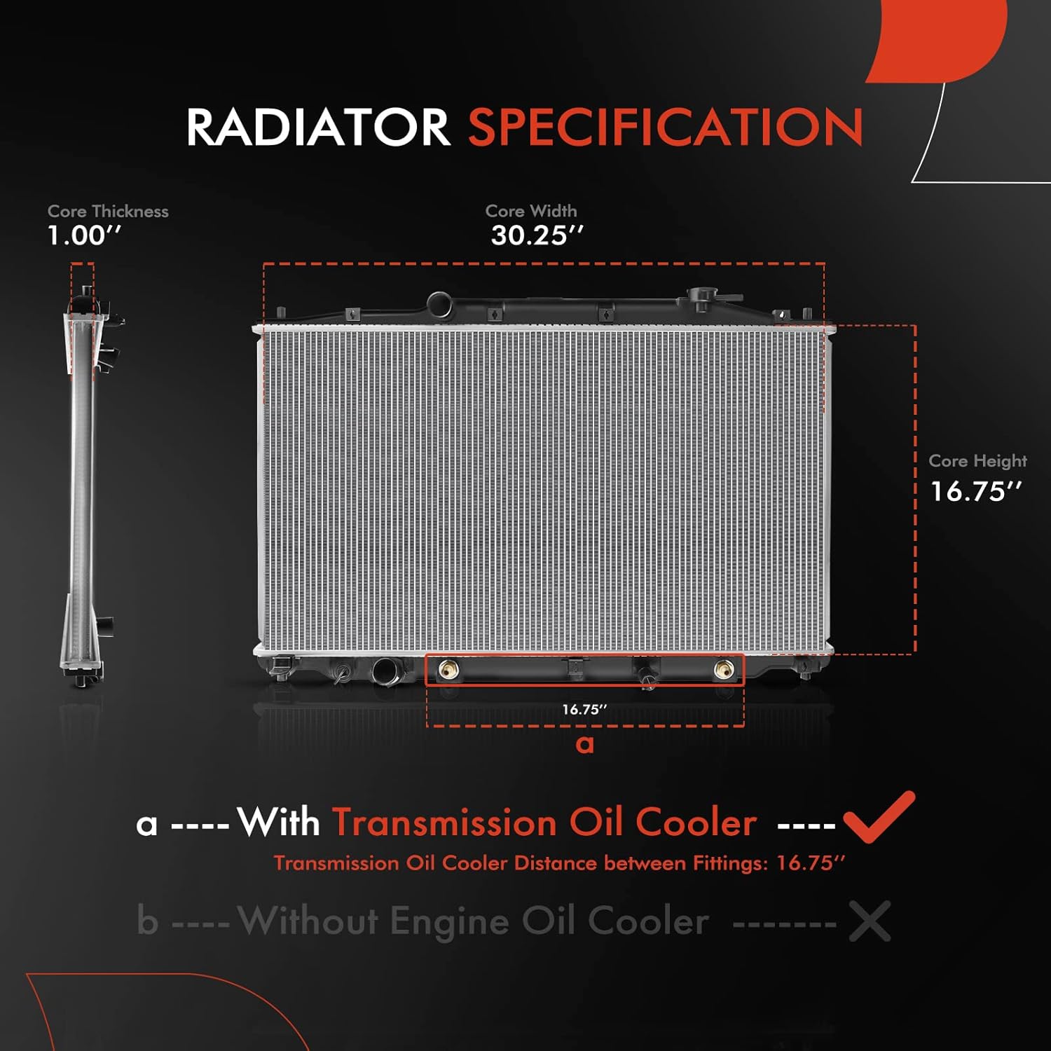 A-Premium Engine Coolant Radiator Assembly with Transmission Oil Cooler Compatible with Acura TL 2009 2010 2011 2012 2013 2014 3.5L, Automatic Transmission, Replace# 19010RK1A52, AC3010147