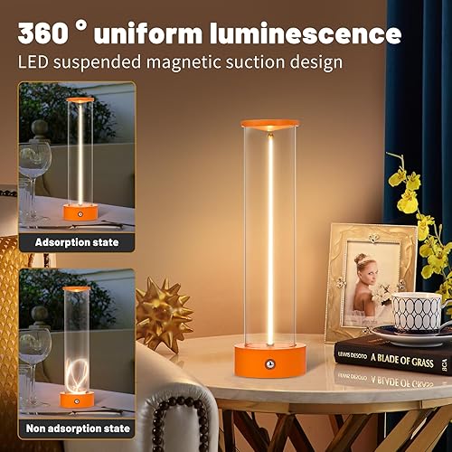 Miniatura 7 de Lámpara de mesa LED portátil inalámbrica, lámpara de escritorio recargable con batería y sensor táctil, regulable de tres niveles, adecuada para