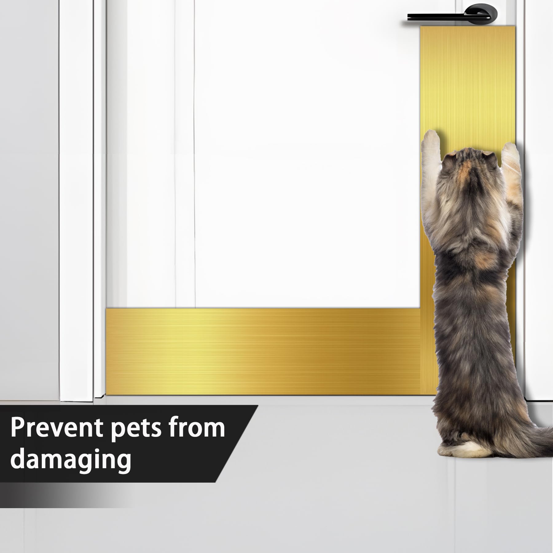 Lunghaa Plaque de protection autocollante en métal pour plinthe - Revêtement de base anti-rayures pour mur, porte, placard de cuisine (300 x 8 cm, or brossé)