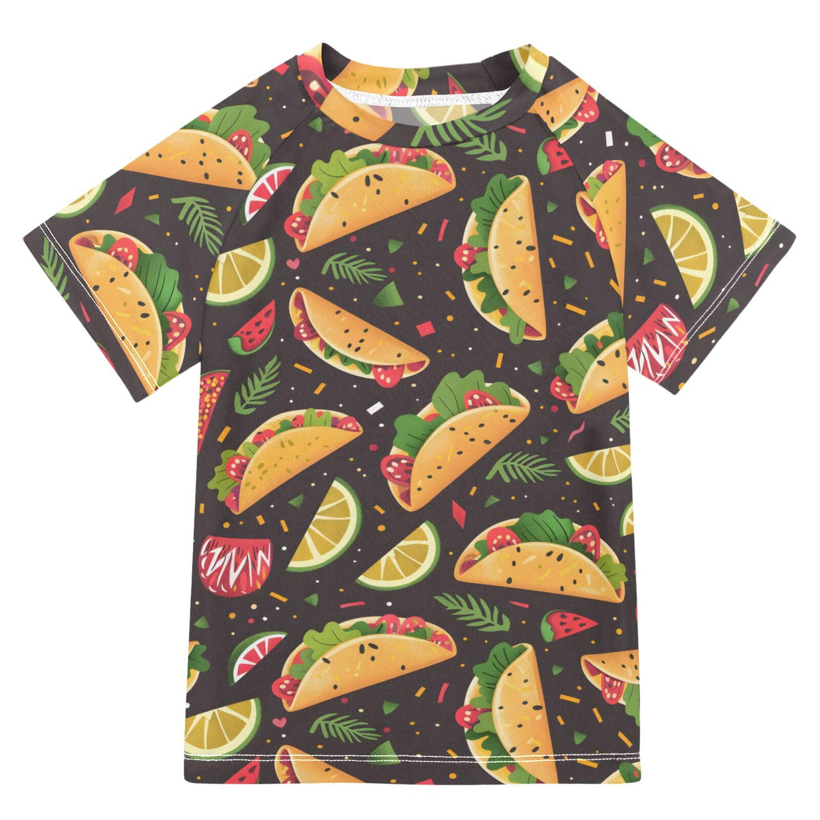 ALAZA Kids Rash Guard Boys Toddler Swim Shirts Short Sleeve Tacos Festive UPF 50+ 3T