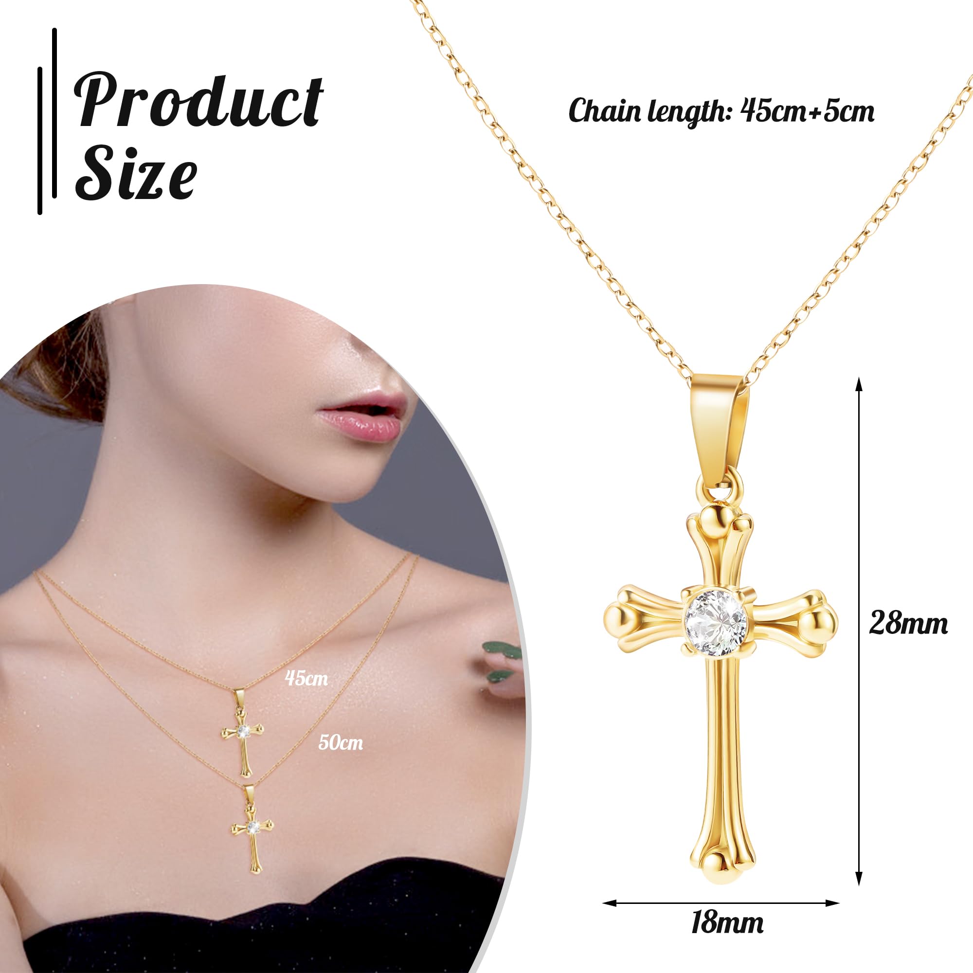 Bistfy Collana da Donna 18K Placcata in Oro con Zircone Ciondolo di Croce, 100% Impermeabile e Delicato Sulla Pelle, Doratura in Forno ad Alta Temperatura Senza Perdita di Colore